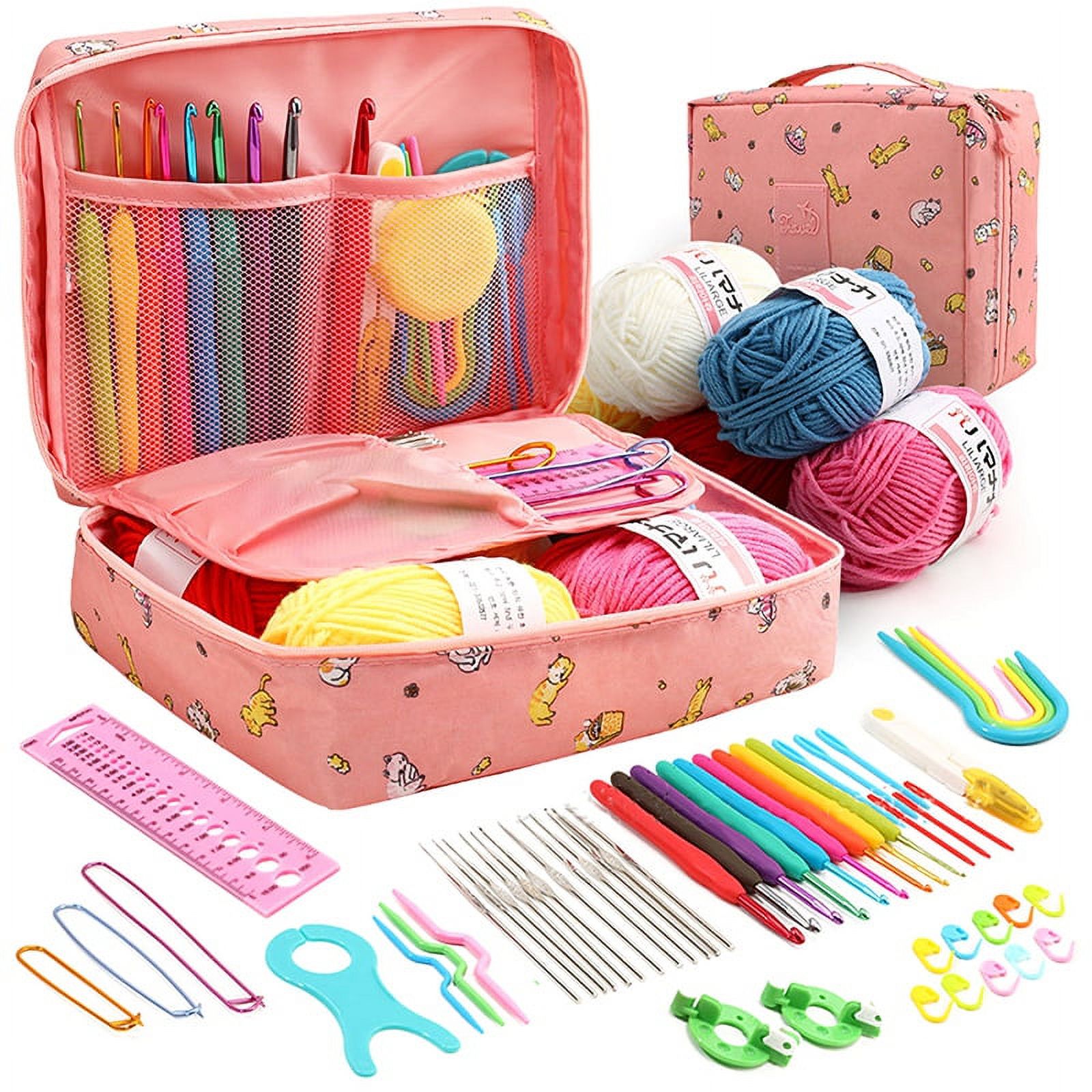 Draggmepartty Beginner Crochet Kit, Learn to Crochet Starter Kit for Adults and Kids Complete Crochet Kit, Pink